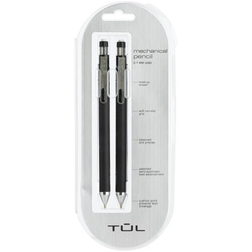 TUL® Mechanical Pencils, 0.7mm, Black Barrel, Pack Of 2 Pencils - 0.7 mm Lead Diameter - Refillable - Black Barrel - 2 / Pack