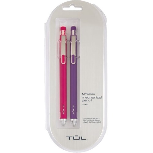 TUL® Mechanical Pencils, 0.7 mm, Pink & Purple Barrels, Pack Of 2 Pencils - 0.7 mm Lead Diameter - Refillable - Pink, Purple Barrel - 2 / Pack
