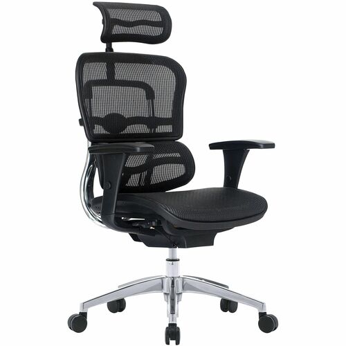 WorkPro® 12000 Series Ergonomic Mesh High-Back Executive Chair, Black/Chrome, BIFMA Compliant - Black Mesh, Fabric Seat - Mesh Back - Black Aluminum Frame - High Back - Black, Chrome - Armrest - 1 Each