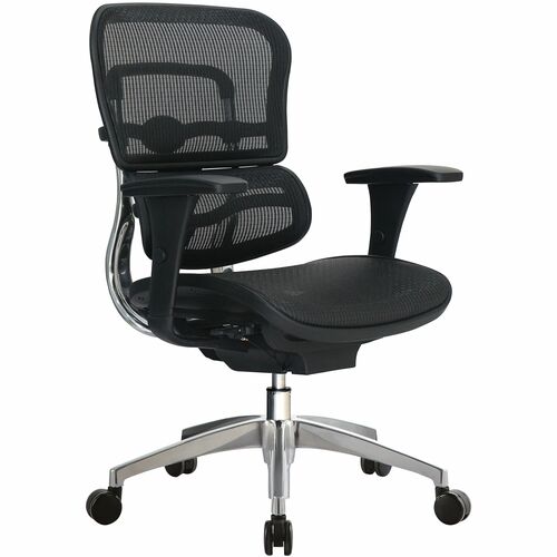 WorkPro® 12000 Series Ergonomic Mesh/Mesh Mid-Back Chair, Black/Black, BIFMA Compliant - Black Mesh, Fabric Seat - Mesh Back - Black Aluminum Frame - Mid Back - Armrest - 1 Each