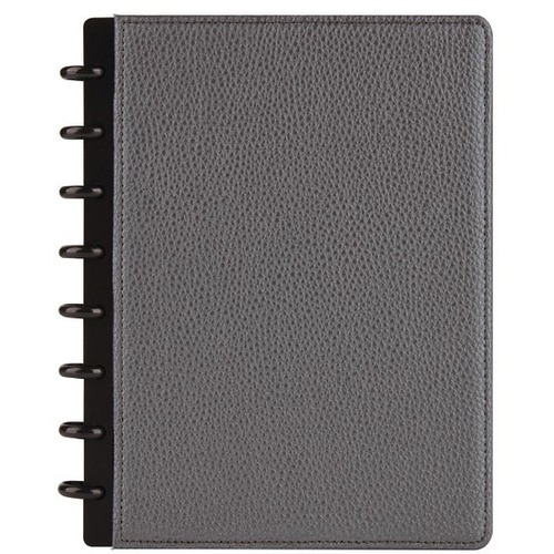 TUL® Discbound Notebook, Elements Collection, Junior Size, Narrow Ruled, 60 Sheets, Gunmetal/Pebbled - 60 Sheets - 120 Pages - Disc - Jr.Legal - 5 1/2" x 8 1/2" - 8.50" x 8.5" x 1.5" - White Paper - GunmetalLeather Cover - Refillable - Recycled - 1 Ea
