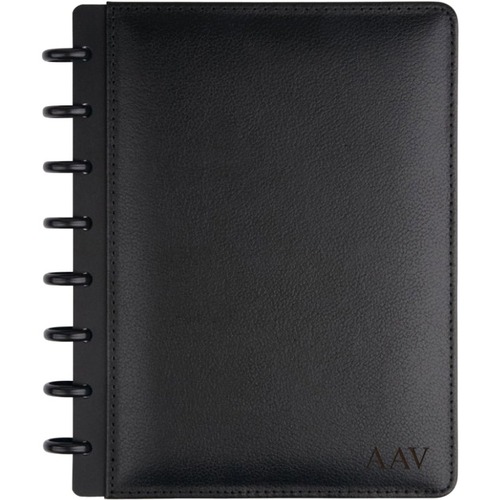 TUL Personalized Custom Note-Taking System Discbound Junior-Size Notebook, 8 1/2in x 5 1/2in, Black - Disc - Jr.Legal - 8 1/2" x 5 1/2" - White Paper - BlackLeather Cover - Card Holder, Pen Loop, Refillable - 1