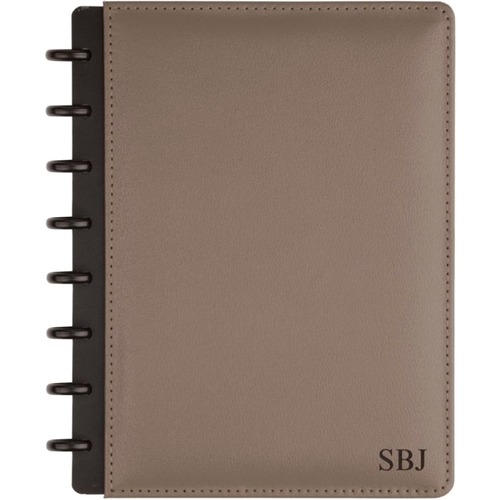 TUL Personalized Custom Note-Taking System Discbound Junior-Size Notebook, 8 1/2in x 5 1/2in, Gray - Disc - Jr.Legal - 8 1/2" x 5 1/2" - White Paper - GrayLeather Cover - Card Holder, Pen Loop, Refillable - 1