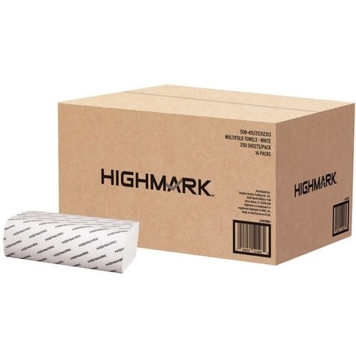 Highmark® Multi-Fold 1-Ply Paper Towels, 100% Recycled, 250 Sheets Per Pack, Case Of 16 Packs - Multifold - 9.25" x 9.25" - White - 250 Per Sleeve - 16 / Carton