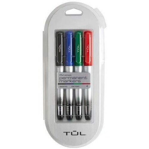 TUL; Permanent Markers, Fine Point, Silver Barrel, Assorted Ink Colors, Pack Of 4 Markers - Fine Marker Point - Assorted - Silver Barrel - 4