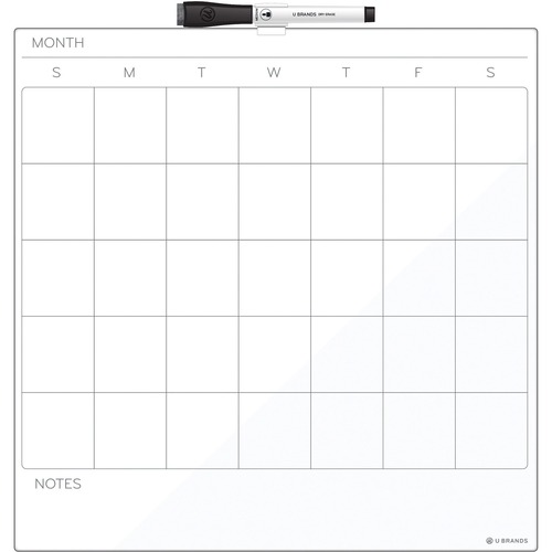 U Brands Magnetic Dry Erase Calendar Board - 14.6" Height x 14" Width - White Painted Steel Surface - Square - Horizontal - 1 Each