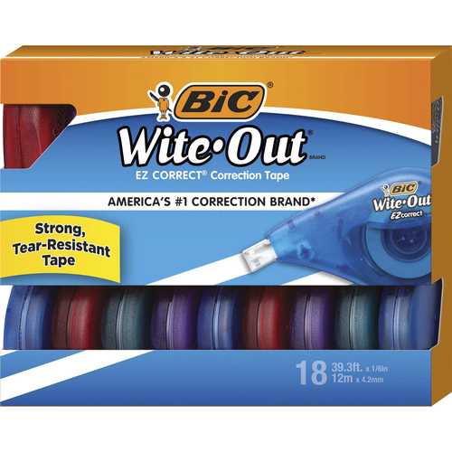 BIC Wite-Out EZ CORRECT Correction Tape - 0.20 Width x 39.40 ft Length -  Tear Resistant, Odorless, Film-based - 18 / Box - Translucent, White -  FriendsOffice