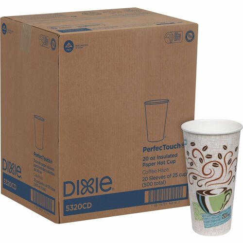 Dixie PerfecTouch Insulated Paper Hot Coffee Cups by GP Pro - 20 fl oz - 500 / Carton - White, Green, Brown - Paper - Hot Drink