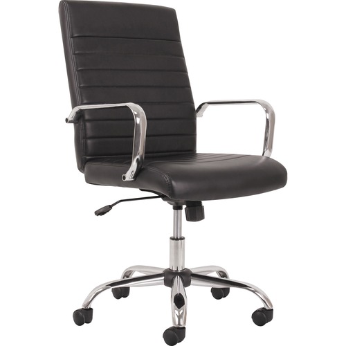 Sadie Seating Leather Executive Chair - Black Leather Seat - Chrome Frame - High Back - 5-star Base - Black - 1 Each