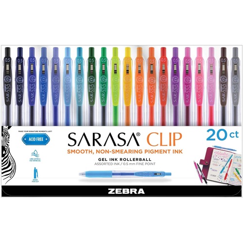 Zebra Pen SARASA Clip Retractable Gel Pen - Medium Pen Point - 0.5 mm Pen Point Size - RetractableWater Based Ink - 20 / Pack