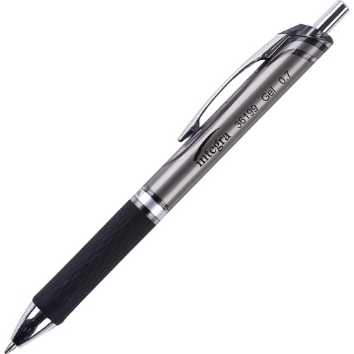 Integra Retractable Gel Ink Pen - Medium Pen Point - 0.7 mm Pen Point Size - Retractable - Black Gel-based Ink - Black Barrel - Metal Tip - 1 Dozen