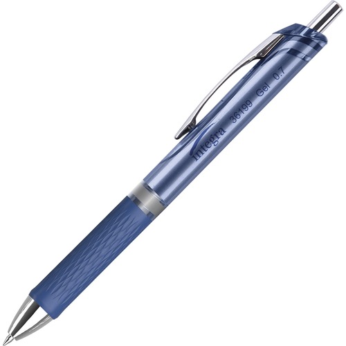 Integra Retractable Gel Ink Pen - Medium Pen Point - 0.7 mm Pen Point Size - Retractable - Blue Gel-based Ink - Blue Barrel - Metal Tip - 1 Dozen