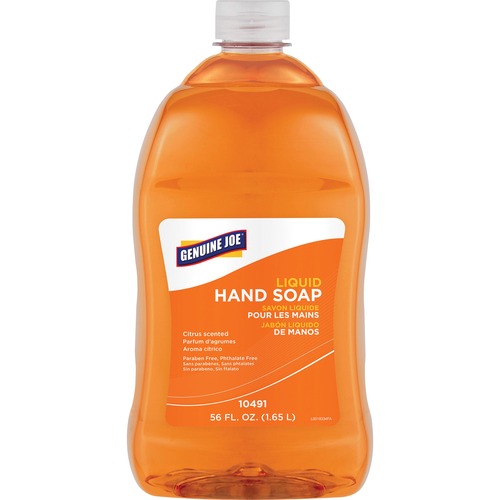 Genuine Joe Citrus Scented Liquid Hand Soap - Citrus Scent - 56 fl oz (1656.1 mL) - Hand - Orange - Paraben-free, Phthalate-free - 1 Each