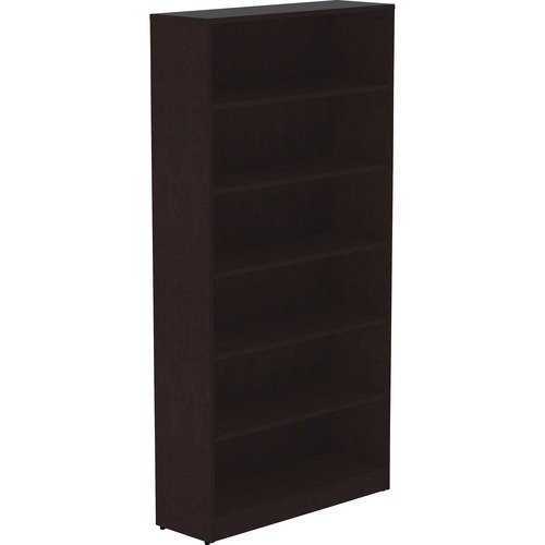 Lorell Laminate Bookcase - 0.8" Shelf, 36" x 12"72" - 6 Shelve(s) - 5 Adjustable Shelf(ves) - Square Edge - Material: Thermofused Laminate (TFL) - Finish: Espresso