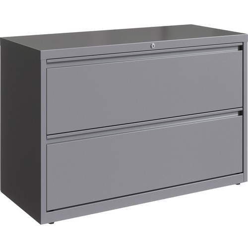Lorell 42" Silver Lateral File - 2-Drawer - 42" x 18.6" x 28" - 2 x Drawer(s) for File - Letter, Legal, A4 - Hanging Rail, Magnetic Label Holder, Lock