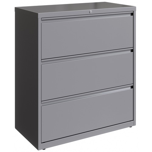 Lorell 36" Silver Lateral File - 3-Drawer - 36" x 18.6" x 40.3" - 3 x Drawer(s) for File - Letter, Legal, A4 - Hanging Rail, Magnetic Label Holder, Lo
