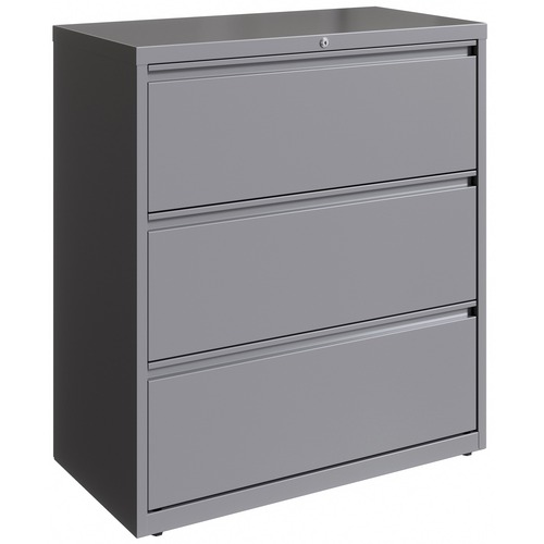 Lorell 36" Silver Lateral File - 3-Drawer - 36" x 18.6" x 40.3" - 3 x Drawer(s) for File - Letter, Legal, A4 - Hanging Rail, Magnetic Label Holder, Locking Drawer, Locking Bar, Ball Bearing Slide, Reinforced Base, Adjustable Leveler, Interlocking, Anti-ti = LLR00038