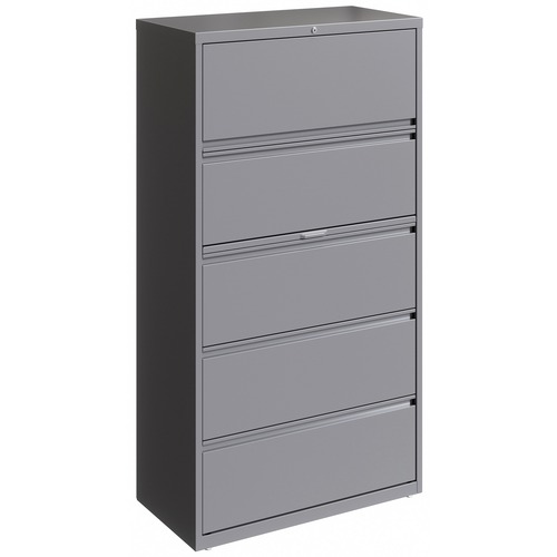 Lorell Fortress Series Lateral File w/Roll-out Posting Shelf - 36" x 18.6" x 67.6" - 5 x Drawer(s) for File - Letter, Legal, A4 - Lateral - Hanging Rail, Magnetic Label Holder, Locking Drawer, Locking Bar, Ball Bearing Slide, Reinforced Base, Adjustable L