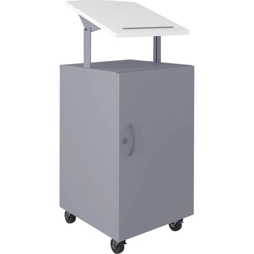 Lorell Podium - Laminated Square Top - 49.31" Height x 18" Width x 18" Depth - Assembly Required - Silver, White