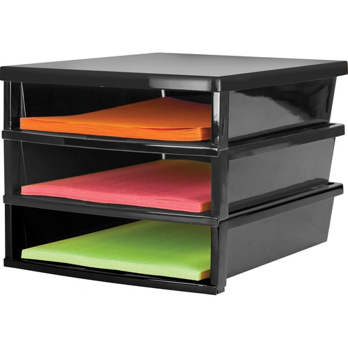 Storex Quick Stack Construction Paper Sorter - 500 x Sheet - 3 Compartment(s) - 8.4" Height x 11.3" Width13" Length - Black - Plastic - 1Each