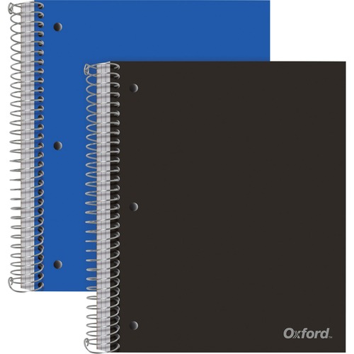 Oxford 3-Subject Poly Notebook - 3 Subject(s) - 150 Sheets - Wire Bound - College Ruled - 3 Hole(s) - 0.50" x 9" x 11" - Assorted Cover - Pocket Divider, Snag Resistant, Perforated, Moisture Resistant, Resist Bleed-through, Smooth - 2 / Pack
