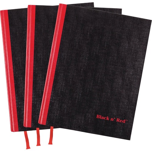 Black n' Red Casebound Hardcover Notebook 3-pack - Case Bound - 12" Height x 8.5" Width x 1.7" Length - Matte Cover - Hard Cover, Bleed Resistant, Ribbon Marker - 3 / Pack