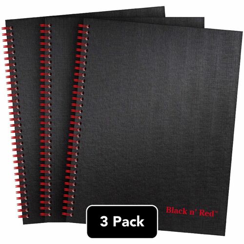 Black n' Red Hardcover Twinwire Business Notebook - Twin Wirebound - 12" Height x 8.5" Width x 1.7" Length - Matte Cover - Perforated, Bleed Resistant - 3 / Pack