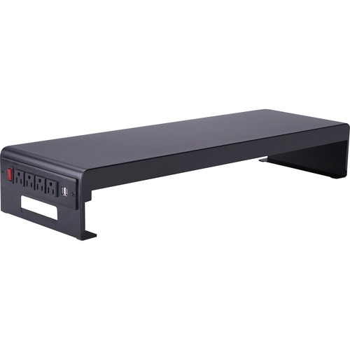 Lorell AC/USB Monitor Stand - 4.8" Height x 30" Width - Desktop - Metal - Black