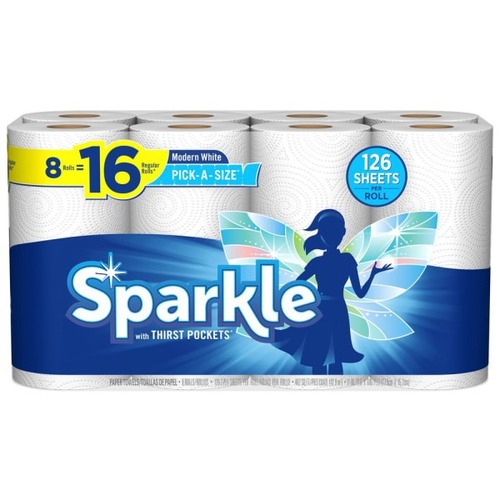 Sparkle Pick-A-Size Paper Towels - 2 Ply - White - Paper - Strong, Absorbent - For Kitchen, Garage, Bathroom - 8 / Carton