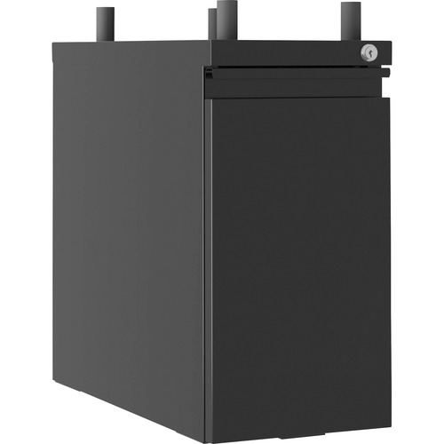 Lorell Slim Hanging Pedestal - 10" x 20" x 19.2" - Letter, Legal - Vertical - Casters, Compact, Storage Space, Hanging Rail, Key Lock - Black - Powder Coated - Metal - Recycled - Mobile Pedestals - LLR00045