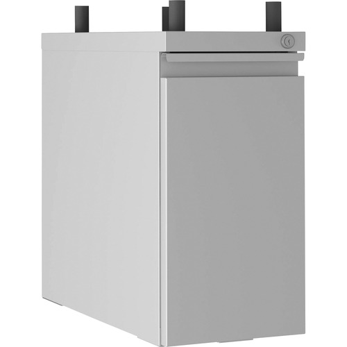 Lorell Slim Hanging Tower File Cabinet with Concealed Drawer - 10" x 20" x 19.2" - Letter, Legal - Vertical - Casters, Compact, Storage Space, Hanging Rail, Key Lock - Silver - Powder Coated - Metal - Recycled