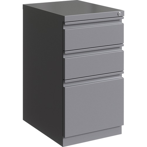 Lorell 3-drawer Box/Box/File Mobile Pedestal File - 15" x 19.9" x 27.8" for Box, File - Letter - Vertical - Mobility, Ball-bearing Suspension, Removable Lock, Pull-out Drawer, Recessed Drawer, Casters, Key Lock - Silver - Powder Coated - Steel - Recycled - Mobile Pedestals - LLR00052