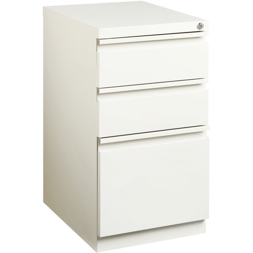 Lorell 20" Box/Box/File Mobile File Cabinet with Full-Width Pull - 15" x 19.9" x 27.8" for Box, File - Letter - Vertical - Mobility, Ball-bearing Suspension, Removable Lock, Pull-out Drawer, Recessed Drawer, Casters, Key Lock - White - Powder Coated - Ste