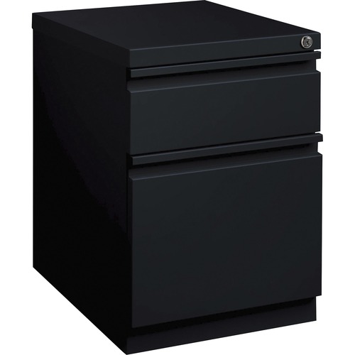 Lorell 20" Box/File Mobile Pedestal - 15" x 19.9" x 23.8" for Box, File - Letter - Mobility, Ball-bearing Suspension, Removable Lock, Pull-out Drawer, Recessed Drawer, Anti-tip, Casters, Key Lock - Black - Steel - Recycled