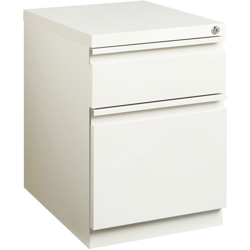 Lorell 20" Box/File Mobile Pedestal - 15" x 19.9" x 23.8" for Box, File - Letter - Mobility, Ball-bearing Suspension, Removable Lock, Pull-out Drawer, Recessed Drawer, Anti-tip, Casters, Key Lock - White - Steel - Recycled