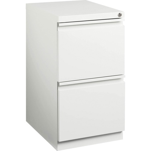 Lorell 20" File/File Mobile File Cabinet with Full-Width Pull - 15" Width x 19.9" Depth x 27.8" Height for File - Letter - Mobility, Ball-bearing Suspension, Removable Lock, Pull-out Drawer, Recessed Drawer, Casters, Key Lock - White - Steel - Recycled