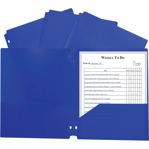 C-Line 2-pocket Heavyweight Poly Portfolio Pocket - 11.4" Length - 100 mil Thickness - For Letter 8 1/2" x 11" Sheet - 3 x Holes - Ring Binder - Rectangular - Blue - Polypropylene - 25 / Box
