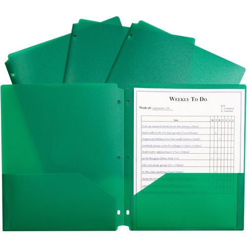 C-Line 2-pocket Heavyweight Poly Portfolio Pocket - 11.4" Length - 100 mil Thickness - For Letter 8 1/2" x 11" Sheet - 3 x Holes - Ring Binder - Recta