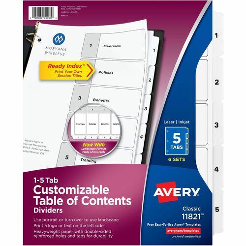 Avery® Classification Folder 5-tab TOC Dividers - 30 x Divider(s) - 1-5, Table of Contents - 5 Tab(s)/Set - 8.5" Divider Width x 11" Divider Length - 3 Hole Punched - White Paper Divider - White Paper Tab(s) - 6 / Pack