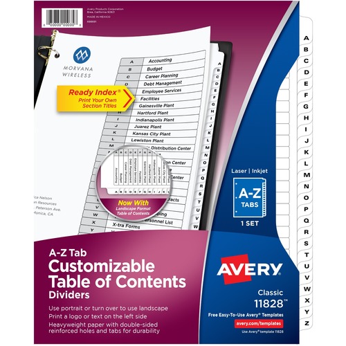 Avery® A-Z Black & White Table of Contents Dividers - 26 x Divider(s) - A-Z, Table of Contents - 26 Tab(s)/Set - 8.5" Divider Width x 11" Divider Length - 3 Hole Punched - White Paper Divider - White Paper Tab(s) - 12