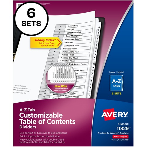 Avery® A-Z Black & White Table of Contents Dividers - 156 x Divider(s) - A-Z, Table of Contents - 26 Tab(s)/Set - 8.5" Divider Width x 11" Divider Length - 3 Hole Punched - White Paper Divider - White Paper Tab(s) - 6 / Pack