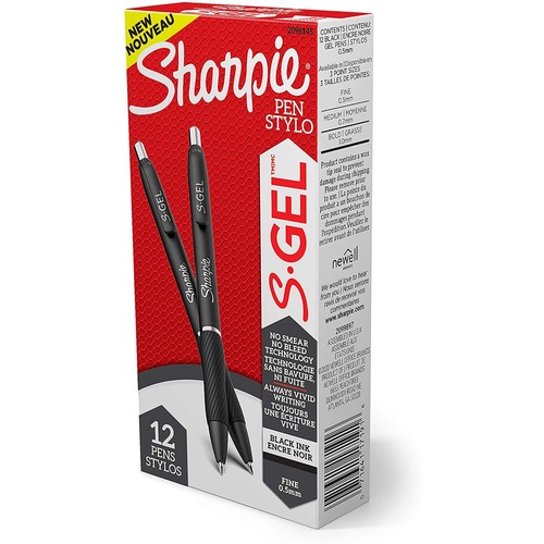 Sharpie S-Gel Pens - 0.5 mm Pen Point Size - Retractable - Black Gel-based Ink - 12 / Dozen - Gel Ink Pens - SAN2096145
