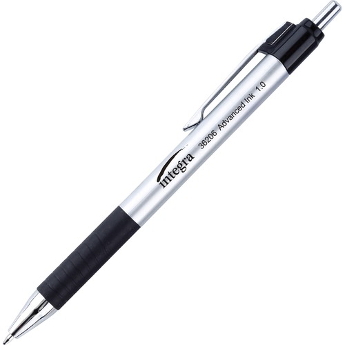 Integra Advanced Ink Retractable Pen - Medium Pen Point - 1 mm Pen Point Size - Retractable - Black Liquid Ink - Black Barrel - 1 Dozen