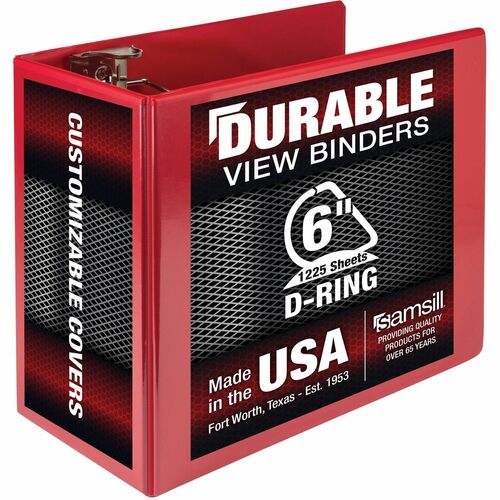 Samsill Nonstick 6" Locking D-Ring View Binder - 6" Binder Capacity - 1225 Sheet Capacity - 3 x D-Ring Fastener(s) - 2 Internal Pocket(s) - Red - 2.73 lb - Recycled - Lockable, Non-stick, Concealed Rivet, Ink-transfer Resistant, Clear Overlay, Non-glare, 
