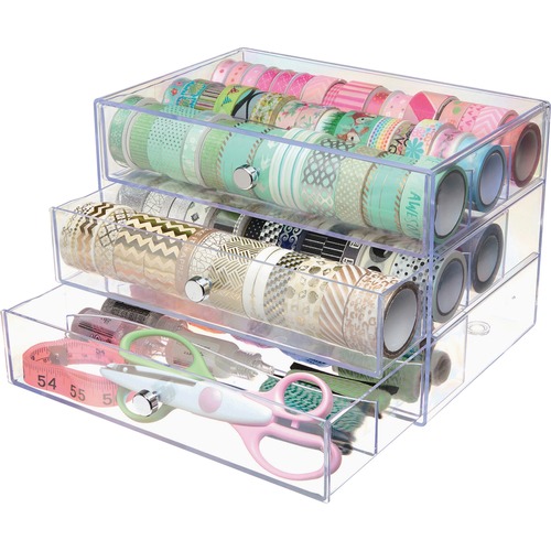 Deflecto 3-drawer Transparent Storage Cube - 3 Drawer(s) - 7" Height x 10" Width x 6.8" Depth - 1 Each
