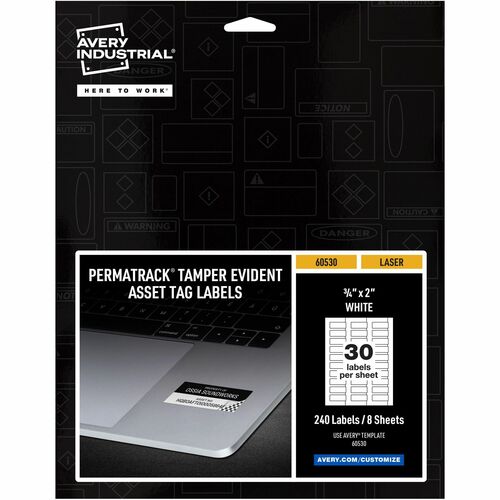 Avery® PermaTrack Tamper-Evident Asset Tag Labels - 0.75" Length x 2" Width - Rectangular - Matte White - 240 / Pack