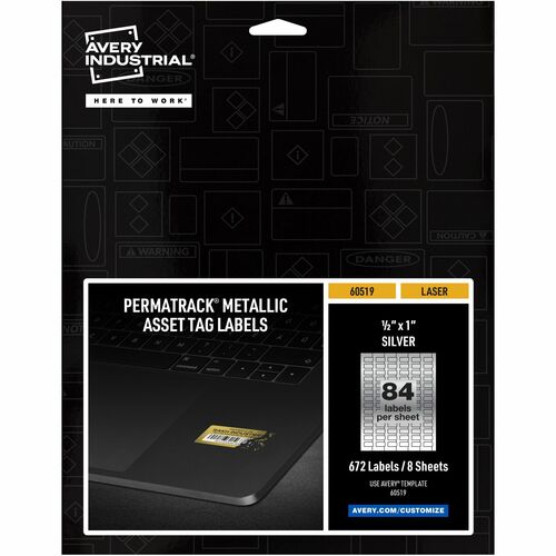 Avery PermaTrack Metallic Asset Tag Labels, 1/2" x 1" , 672 Asset Tags - Waterproof - 1/2" Width x 1" Length - Permanent Adhesive - Rectangle - Laser - Glossy - Silver - Film - 84 / Sheet - 8 Total Sheets - 672 Total Label(s) - 5 - PVC-free, Print-to-the 