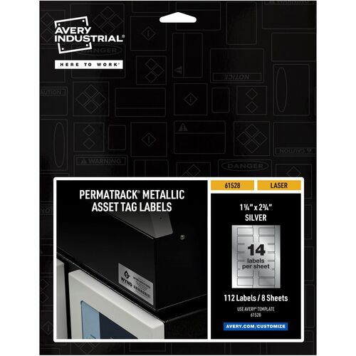 Avery® PermaTrack Metallic Asset Tag Labels, 1-1/4" x 2-3/4" , 112 Asset Tags - Waterproof - 1 1/4" Width x 2 3/4" Length - Permanent Adhesive - Rectangle - Laser - Silver - Film - 14 / Sheet - 8 Total Sheets - 112 Total Label(s) - 5 - PVC-free, Print