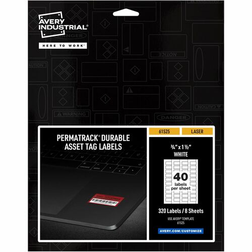 Avery® PermaTrack Durable White Asset Tag Labels, 3/4" x 1-1/2" , 320 Asset Tags - 3/4" Width x 1 1/2" Length - Permanent Adhesive - Rectangle - Laser - White - Film - 40 / Sheet - 8 Total Sheets - 320 Total Label(s) - Water Resistant - 320 / Pack