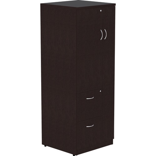 Lorell Essentials Series Tall Storage Cabinet - 23.6" x 23.6"65.6" Cabinet - 2 x File Drawer(s) - 1 Door(s) - 2 Shelve(s) - Material: Laminate, Medium Density Fiberboard (MDF), Particleboard - Finish: Espresso